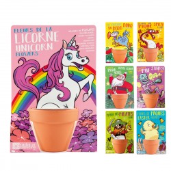 Licorne et ses fleurs à semer - Carte avec pot