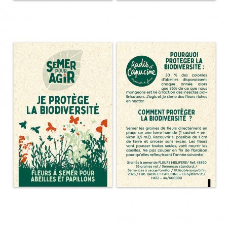 Sachet de graines 76 x 110 mm Je protège la biodiversité - Semer pour agir