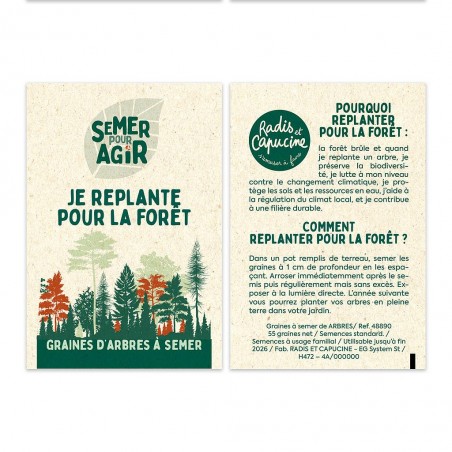 Sachet de graines 76 x 110 mm Je replante pour la forêt - Semer pour agir